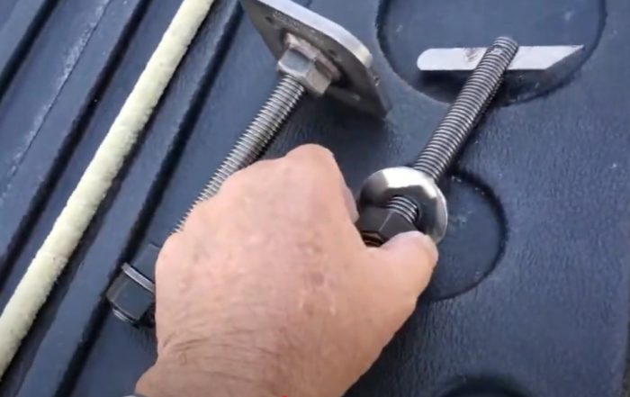 Standard knife anchor bolt connecting wood framing to concrete foundation